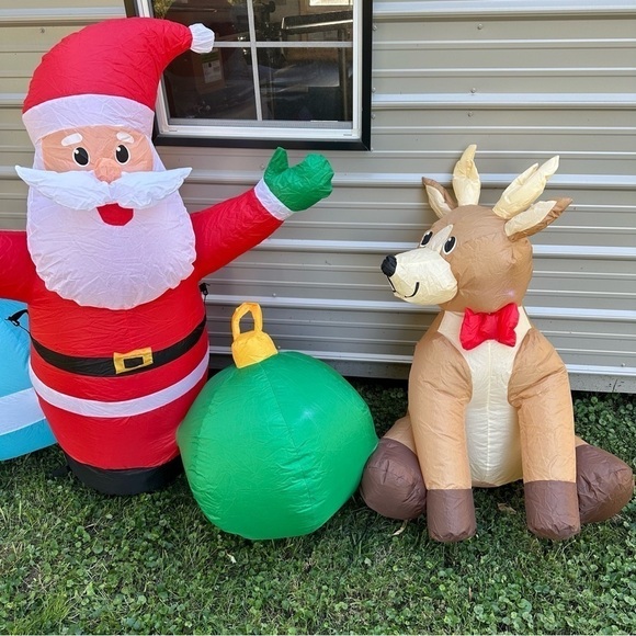 Gemmy Airblown Christmas Inflatable Santa Reindeer Lights Bulbs 9 ft Lighted - Picture 6 of 14